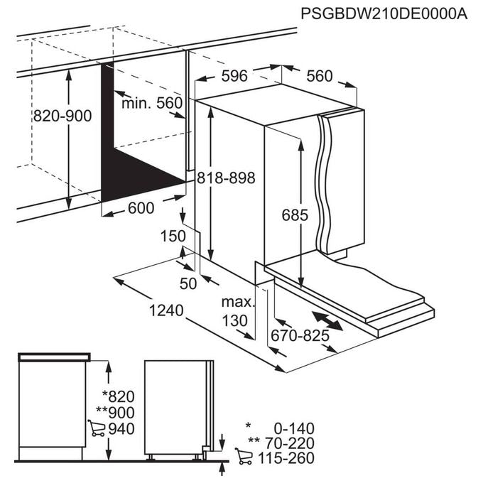 AEG FSS75747P Serie 7000 Lavastoviglie Incasso 14 coperti Classe B 42 dB AirDry Motore Inverter GlassCare (82x60x56 cm) colore Nero