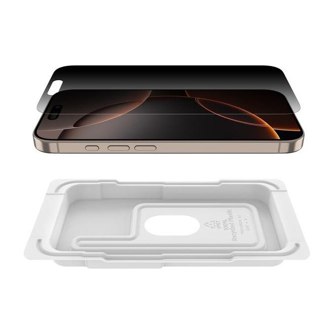 Belkin OVA169HQ ScreenForce InvisiGlass Protezione per schermo in vetro con filtro per la privacy per Apple iPhone 16 Pro spessore 0,29 mm durezza 9H antibatterico resistente agli urti e alle impronte colore Nero