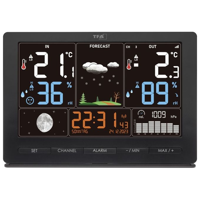 TFA 35.1118.01 Season 2 Stazione Meteo Wireless Display Colori Temperatura Umidita' Orologio Radiocontrollato Fasi Lunari colore Nero