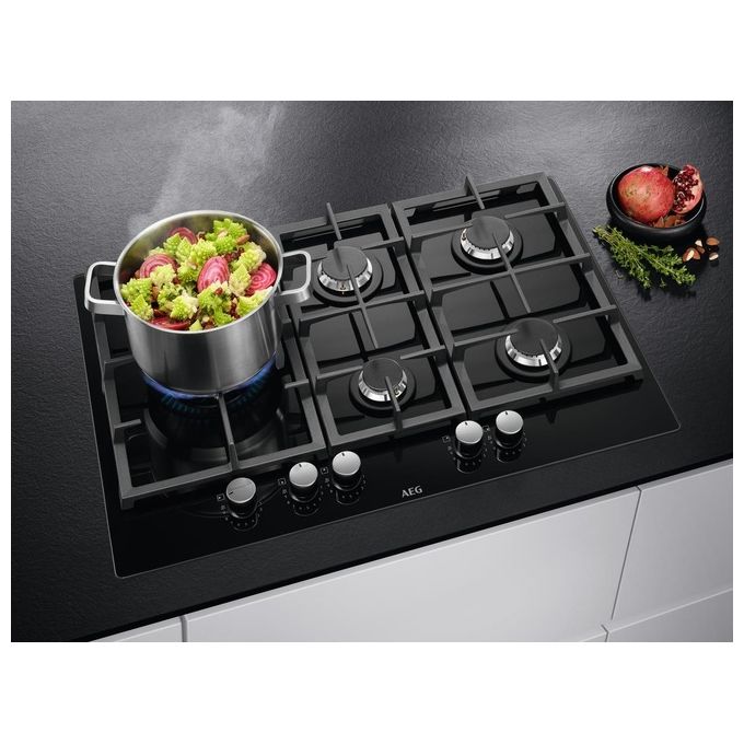 AEG HKB75820NB Serie 6000 Piano cottura Gas su Vetro 75 cm 5 fuochi StepPower Speed Burner colore Nero