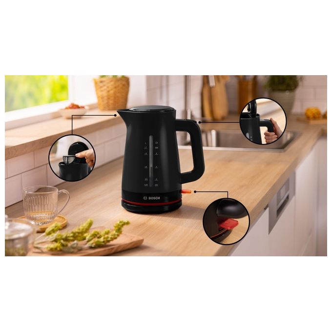 Bosch Bollitore TWK3M123, 1.7L, 2400W, Nero, Elettrico Senza Fili