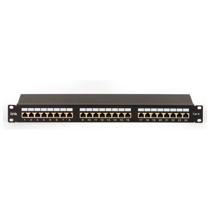 Link LKP624S Pannello Patch Schermato 24 Porte RJ45 CAT 6 19'' 250 MHz POE+ colore Nero