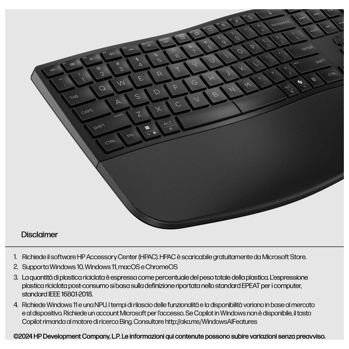 HP 8T6L8AA Tastiera Dual-Mode HP 680 Comfort Wireless Bluetooth Tasti Programmabili Poggiapolsi Imbottito colore Nero