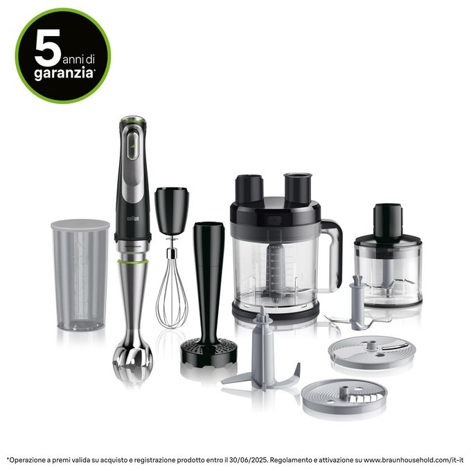 Braun MQ9187XLI MultiQuick 9 Frullatore ad Immersione 1200 W 0,6 L 3 velocita' ActiveBlade lavastoviglie colore Nero Acciaio Inox