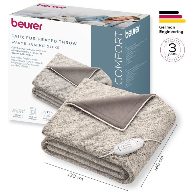 Beurer HD75 Cosy Nordic Termocoperta Elettrica 180x130 cm 100W 6 livelli temperatura Lavabile colore Taupe