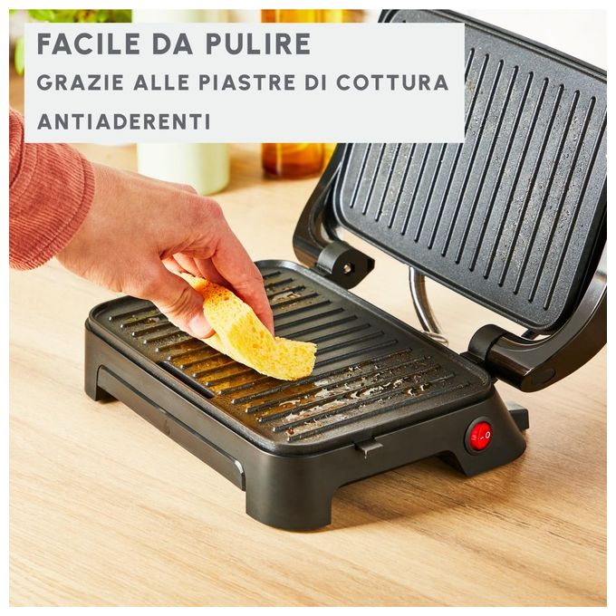 Moulinex GI270D10 Inicio Compact Grill per Panini 2 in 1 Piastre Antiaderenti Vassoio Raccogligocce 1000 W colore Nero