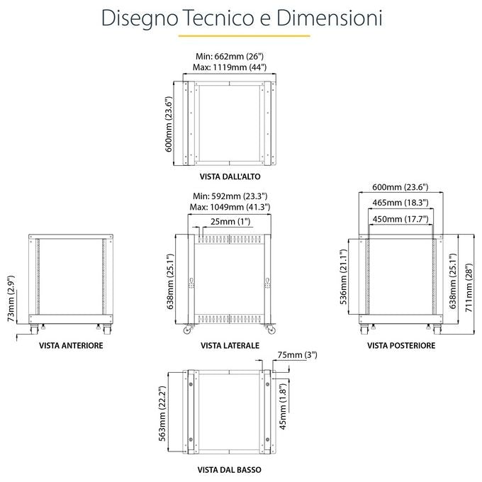 StarTech Armadio Server Rack con 4 staffe a Telaio Aperto 12U con profondita' regolabile