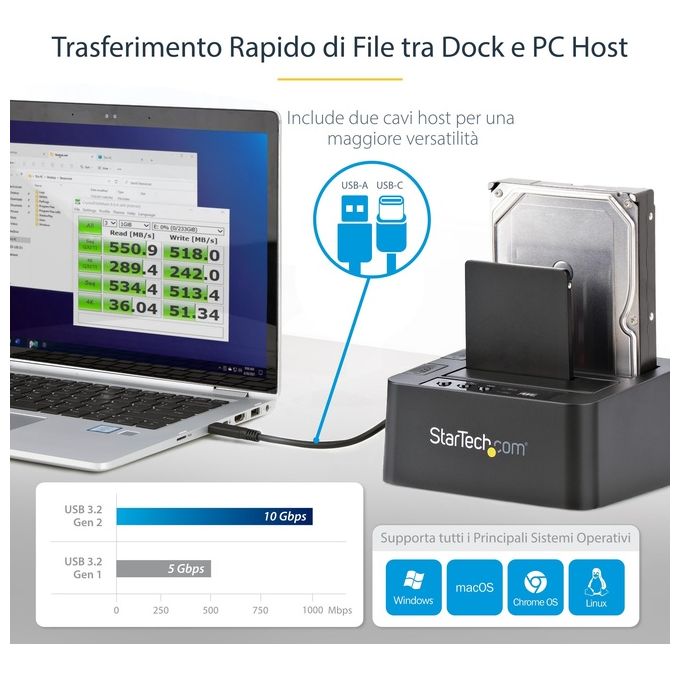 StarTech Duplicatore Disco Rigido 2 Alloggiamenti per 2.5'' e 3.5'' Sata Ssd-Hdds