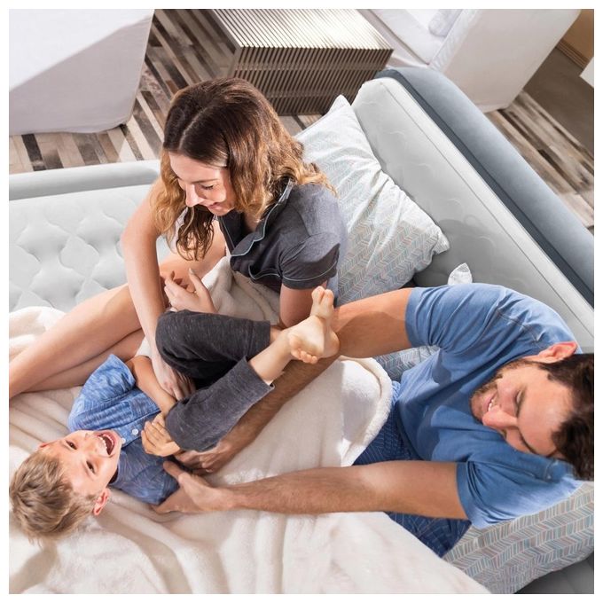 Intex Materasso Gonfiabile Matrimoniale con Testiera, Grigio, Pompa Integrata