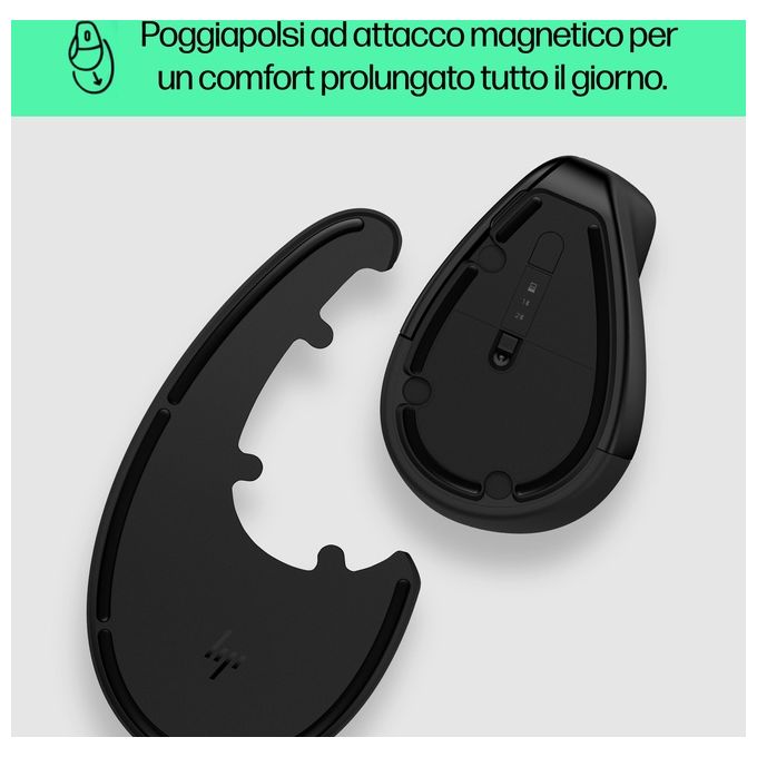 HP 6H1A4AA#ABB Mouse wireless ergonomico 920 Design verticale 4000 DPI 5 tasti programmabili Batteria ricaricabile USB Type-C colore Nero