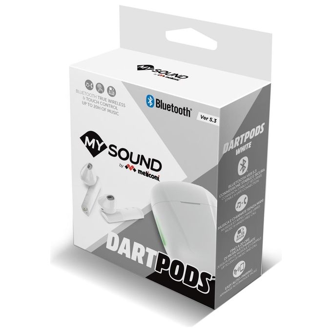Meliconi Mysound Dart Pods Auricolari True Wireless Bluetooth 5.3 Bianche con LED
