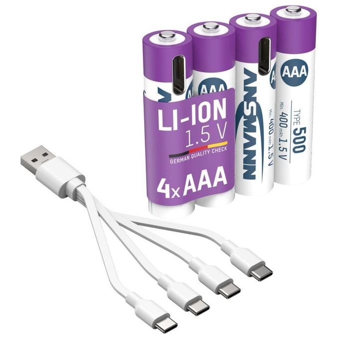 Ansmann Lithium Akku Micro AAA 400mAh  Cable 4 Pezzi