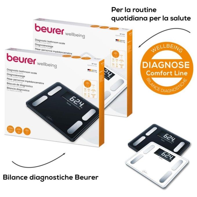 Beurer BF410 Signature Line Bilancia Pesapersone Diagnostica XXL 200 Kg 10 utenti BMI Massa Grassa colore Bianco