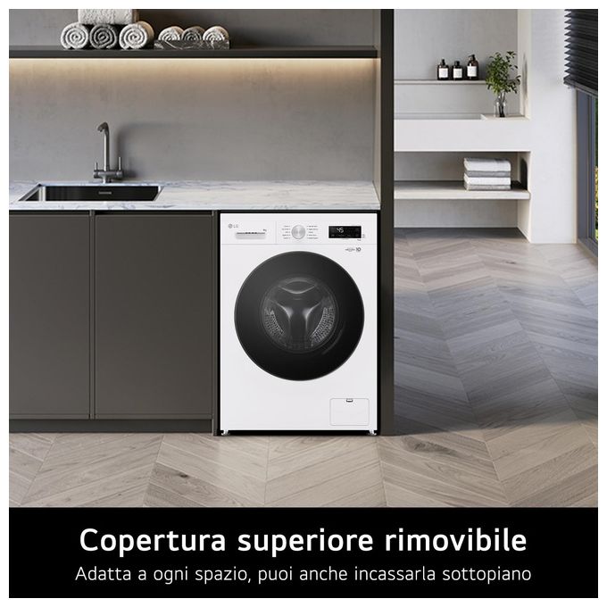 LG F4NX1009NWB Serie X1 - Lavatrice a carica frontale 9 kg, 1400 rpm, Classe A, 6 Motion Direct Drive, Allergy Care, Wi-Fi, (85x60x55 cm), Bianco