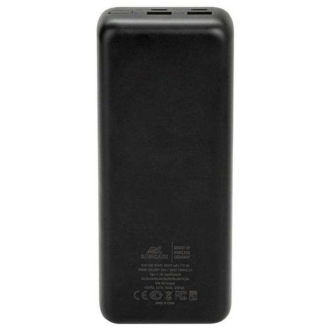 Rivacase VA1080 Powerbank 30000 mAh 65W Power Delivery QC3.0 4 porte Display LCD colore Nero Blu