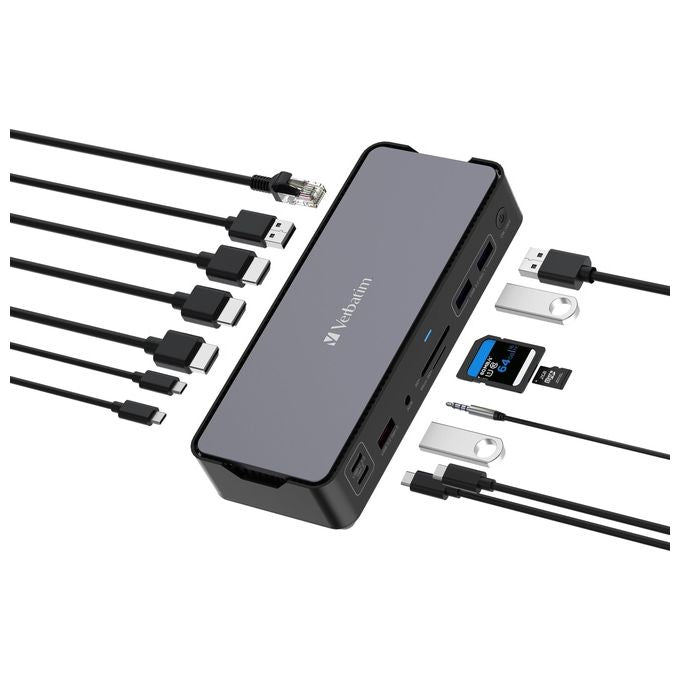 Verbatim 32171 CDS-15 Docking Station Pro USB-C 15 Porte HDMI 8K DisplayPort 1.4 Power Delivery 100W colore Nero Grigio