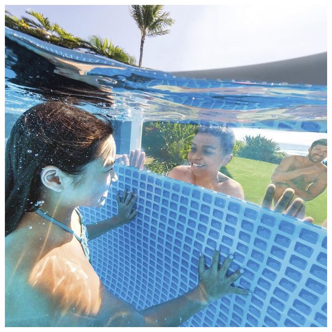 Intex 26722NP Prisma Frame Clearview Premium Piscina Fuori Terra Rotonda 427x107 cm con Finestra Panoramica e Pompa Filtro a Cartuccia colore Grigio Chiaro