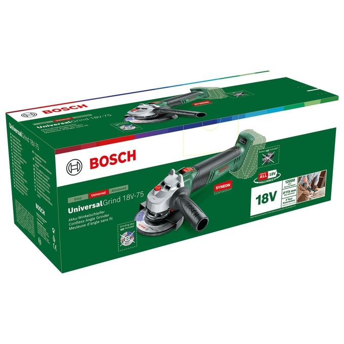 Bosch 06033E5000 UniversalGrind 18V-75 Smerigliatrice Angolare a Batteria 115 mm 12000 rpm 18V 4Ah colore Nero Verde