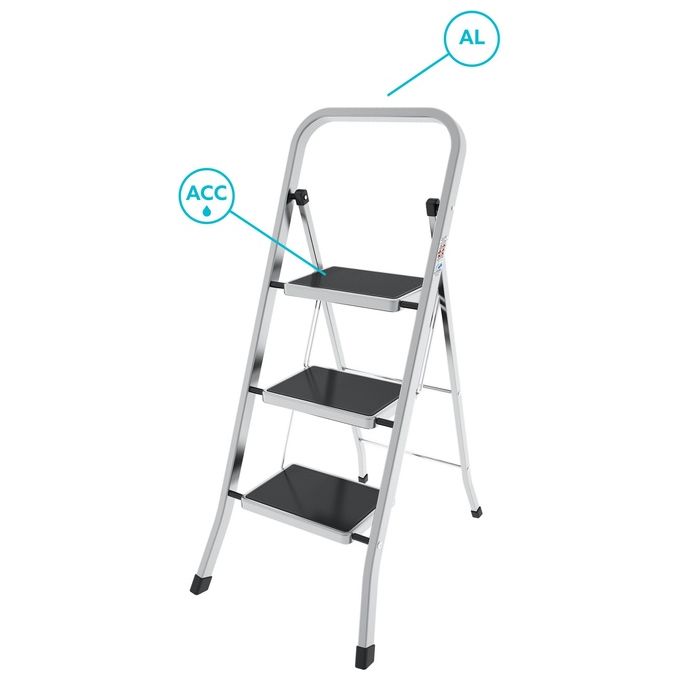 Colombo Sgabello Scala FACTOTUM 3 gradini in alluminio con tappetino antiscivolo e piedini portata max 150kg EN14183 MADE IN ITALY
