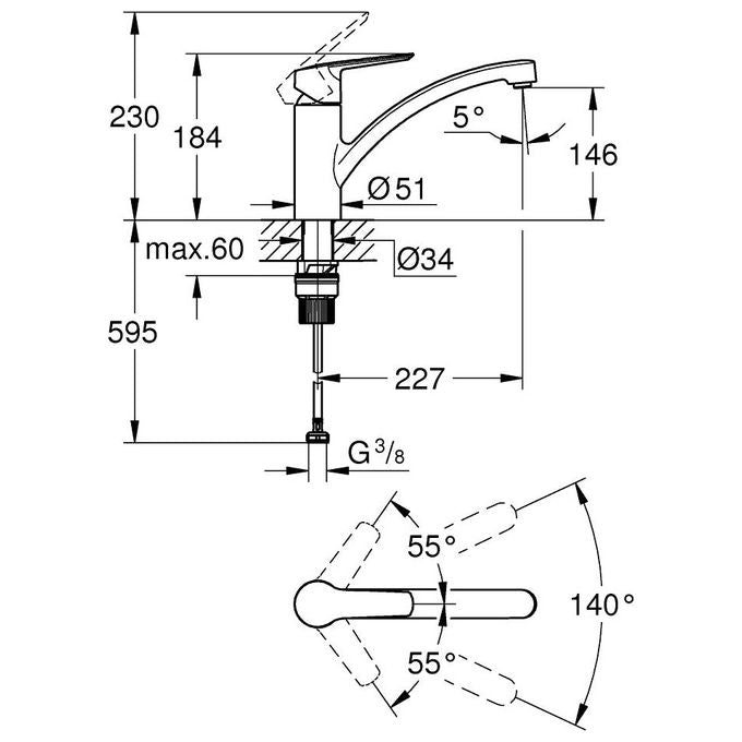 Grohe 32441002 Start New Miscelatore Monocomando Lavello Bocca Girevole 140° SilkMove QuickMount colore Cromo