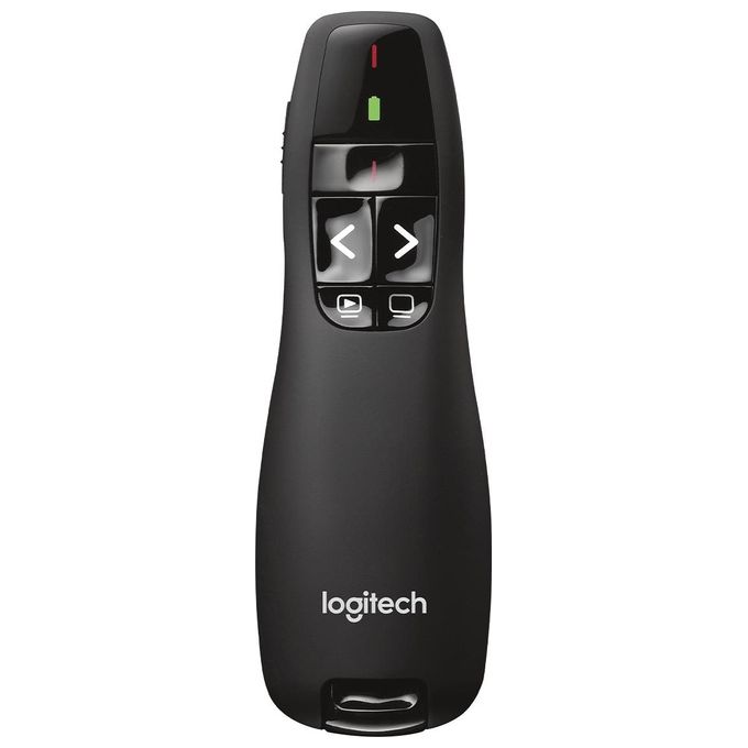 Logitech R400 Puntatore Laser per Presentazioni Wireless, 2.4 GHz e Bluetooth, Ricevitore USB, ‎Puntatore Laser Rosso, Portata 15 m, 6 Pulsanti, Controllo Intuitivo, Indicatore ‎Batteria, PC, Nero