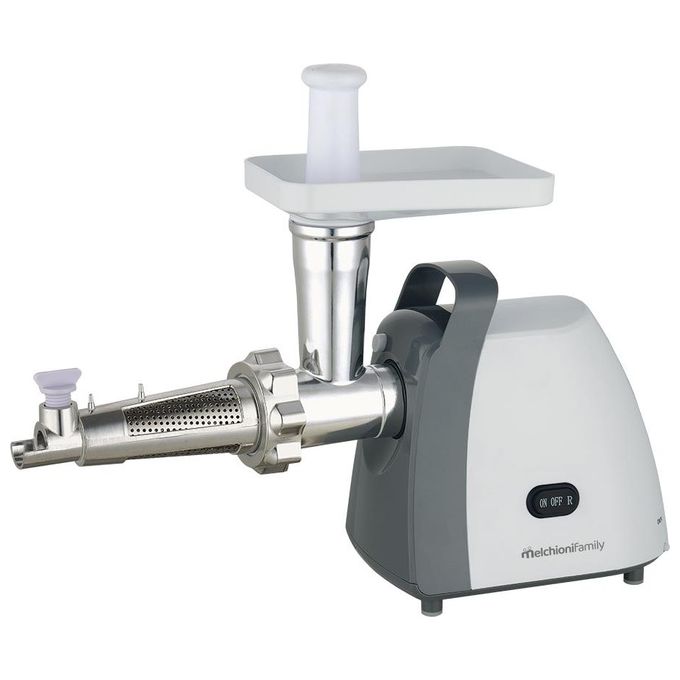 Melchioni FAMILY 118420214 TRITONE Tritacarne e Passapomodoro 250 W Funzione Reversibile con 3 Piastre e Adattatori colore Bianco Grigio