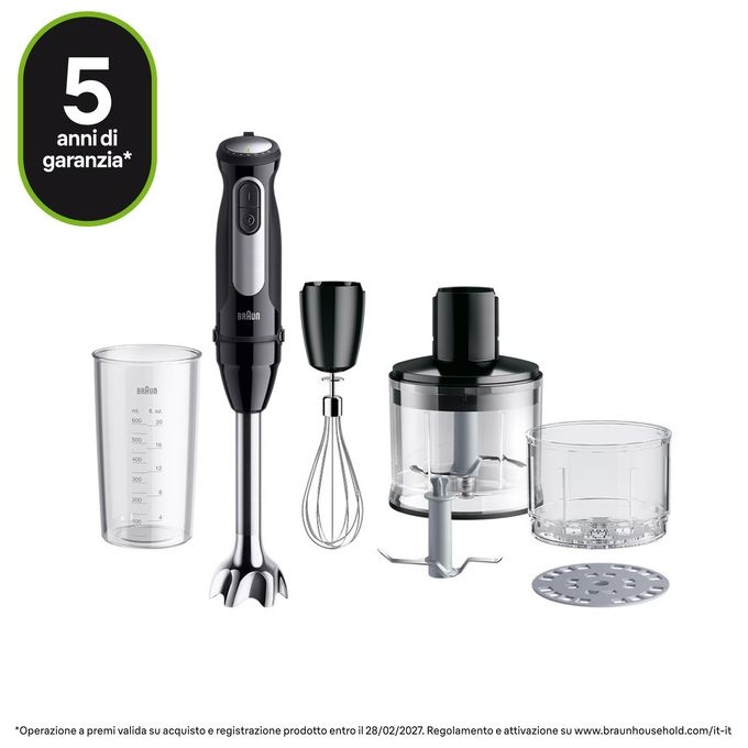 Braun MQ55254MBK MultiQuick 5 Pro Frullatore ad Immersione 1000W 25 Velocita' Tritatutto Tritaghiaccio EasyClick Plus colore Nero