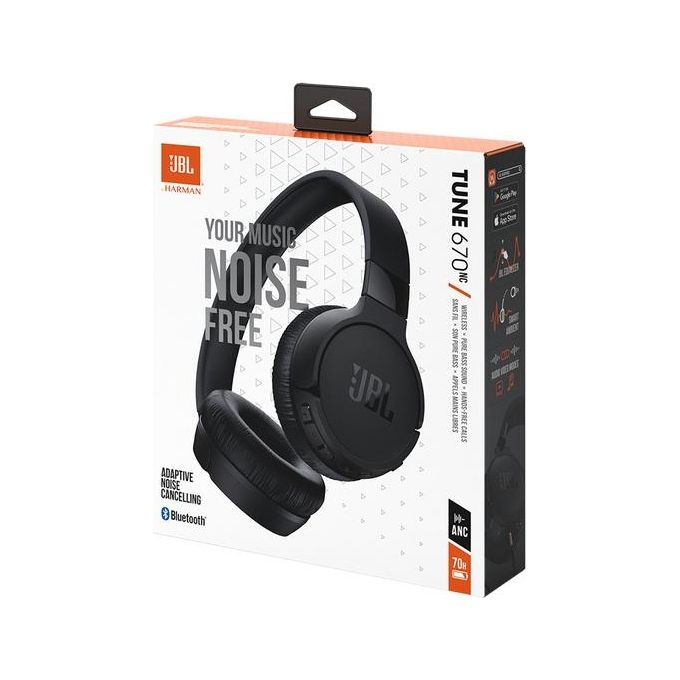JBL JBLT670NCBLK Tune 670 NC Cuffie On Ear Wireless Bluetooth Cancellazione del Rumore 70 ore Multipoint colore Nero