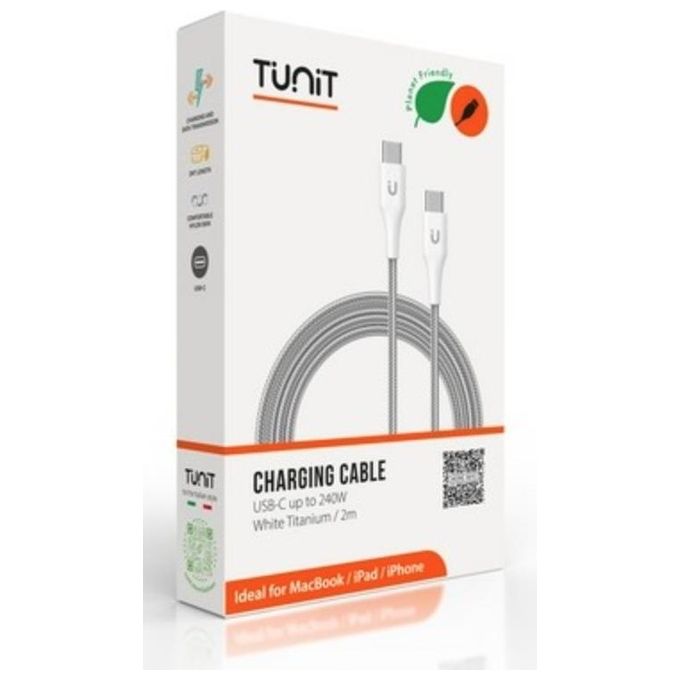 Tunit Cavo Dati Ricarica e Trasferimento Usb-C - Usb-C 240W 2mt Bianco