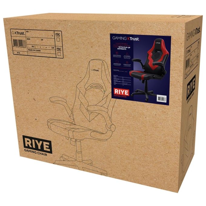 Trust 24986 GXT 703R RIYE Sedia per gaming universale regolabile con braccioli imbottiti e rotelle in nylon colore Nero Rosso