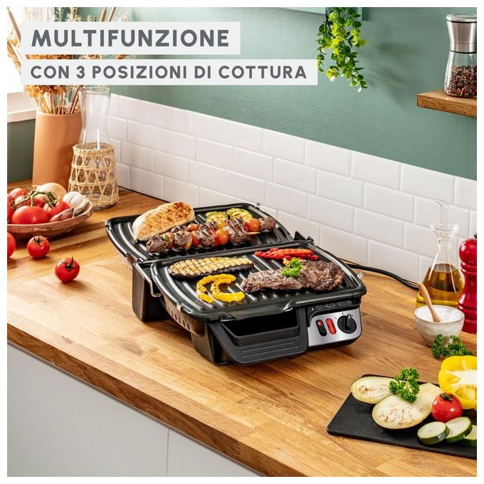 Moulinex GI306010 UltraCompact Comfort Griglia Elettrica Multifunzione con Termostato Regolabile 2000W Piastra Antiaderente Lavabile in Lavastoviglie Design Salvaspazio colore Acciaio Inox