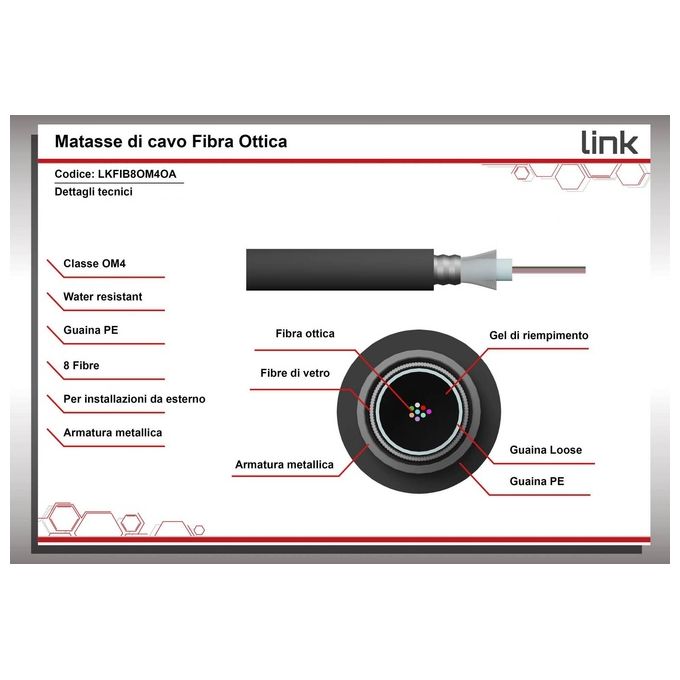 LINK cavo fibra ottica 8 fibre armato da esterno-interno antiroditore om4