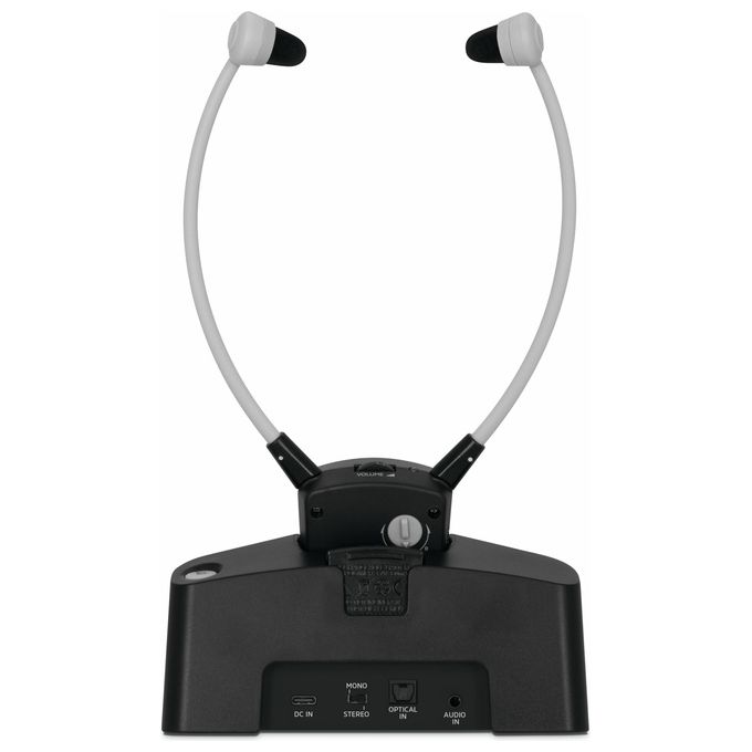 TechniSat 0001-9130 STEREOMAN ISI 3 Cuffie in-ear wireless 2,4 GHz con stazione di ricarica ingresso audio ottico e analogico controllo volume e microfono integrato colore Nero