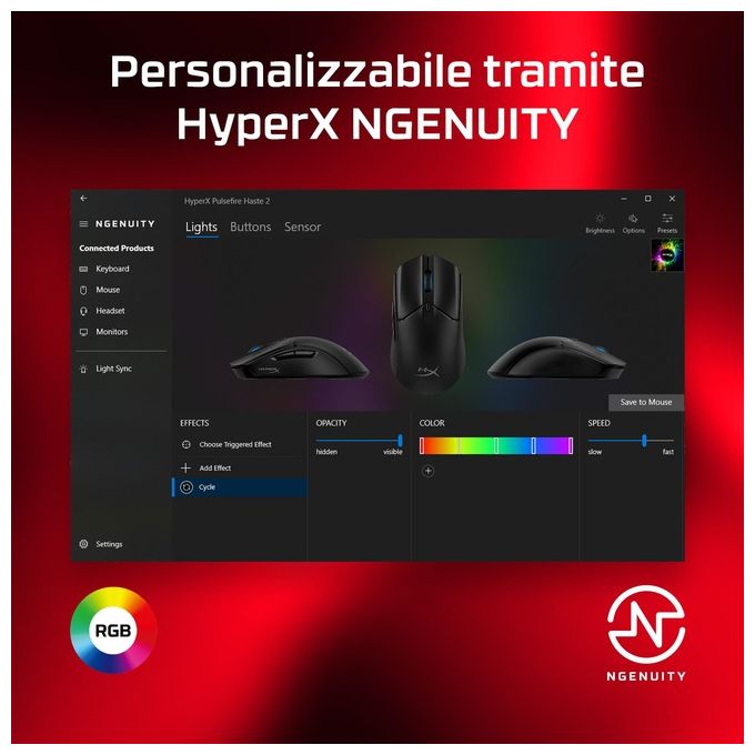 HyperX 6N0A7AA Pulsefire Haste 2 Mouse Gaming 53 g 26000 DPI 8000 Hz 6 Pulsanti Programmabili RGB colore Nero