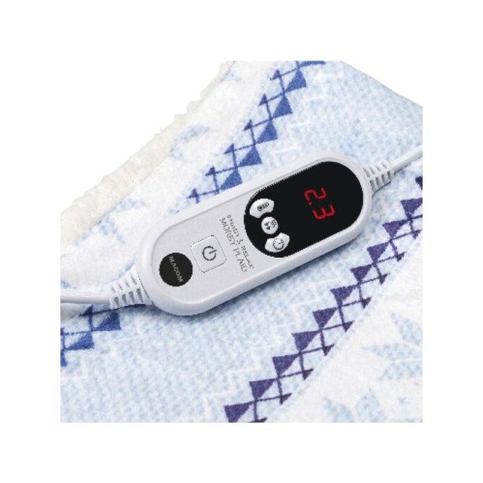 Macom 943 Morby Plaid Coperta Riscaldabile con Tasca per i Piedi 160 W 9 Temperature Timer 120x180 cm colore Blu Bianco