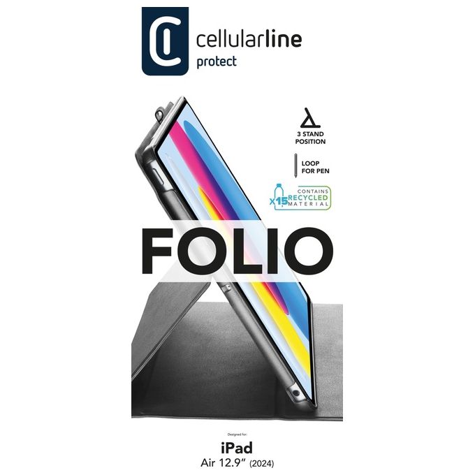 Cellularline FOLIOIPAD24129K Folio Custodia a libro per iPad 12.9'' con funzione stand e Sleep Mode colore Nero
