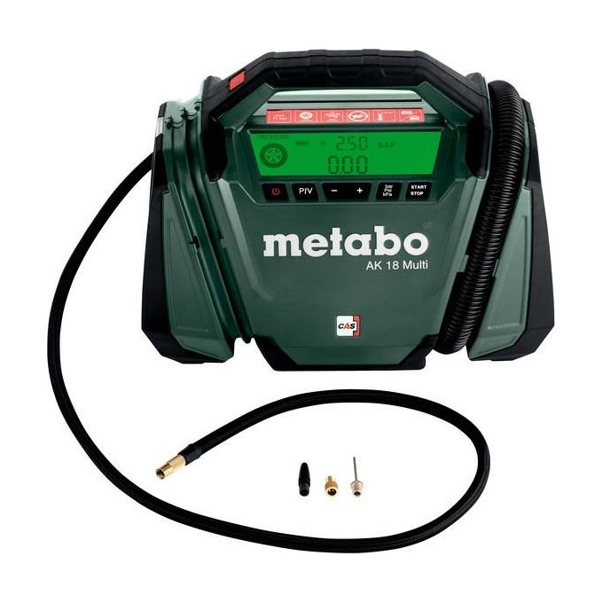Metabo 600794850 AK 18 MULTI Compressore ad Aria 16 l-min 11 bar Batteria 18 V con Display Retroilluminato e Manometro Integrato colore Nero Verde