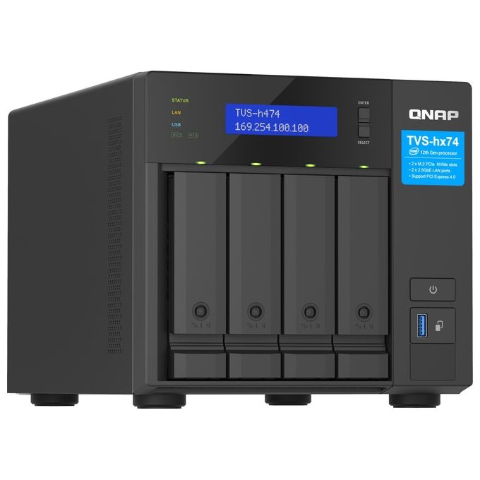 QNAP TVS-H474-I3-8G TVS-H474 NAS Tower Intel Core i3 i3-12100 8 GB DDR4 QuTS hero colore Nero