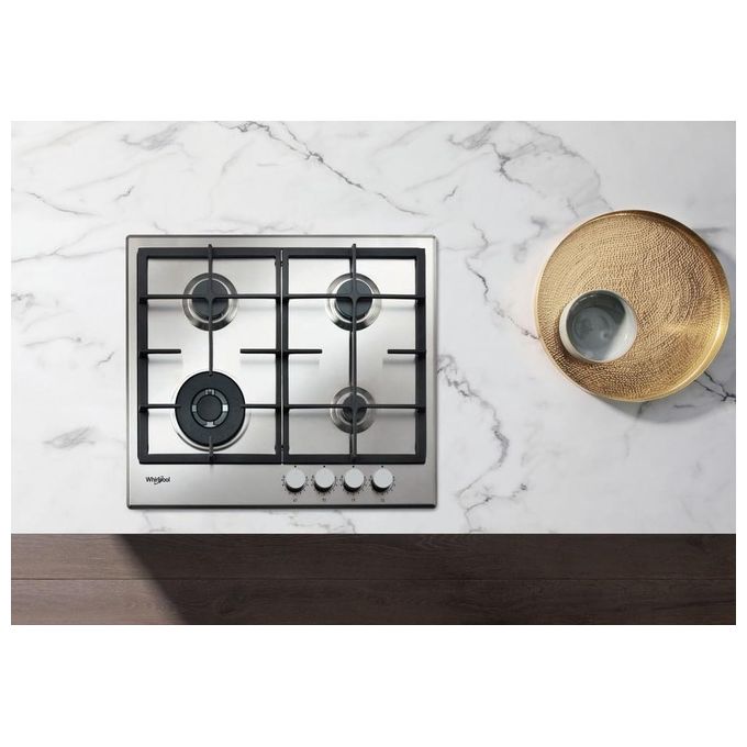 Whirlpool GMAL6422IXL Piano cottura a gas 59 cm 4 fuochi griglie ghisa accensione elettronica colore Acciaio Inox