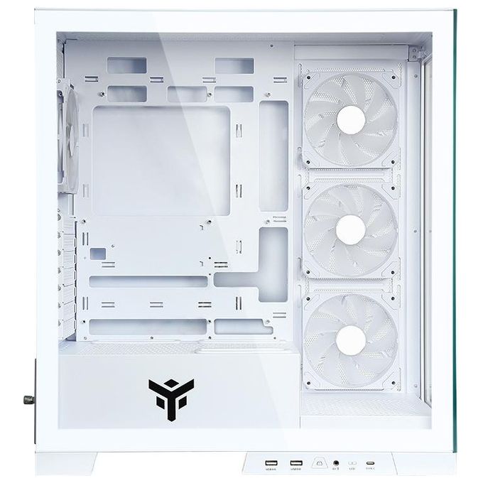 Itek ITGCASB45W SHOWBUI PC Case Gaming Tower ATX 4x 120mm Ventole ARGB Infinity Mirror 2x USB 3.0 Type-C Vetro Temperato colore Bianco
