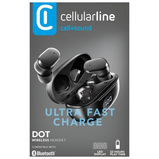 Cellularline BTDOTTWSK DOT Auricolari Bluetooth TWS In-ear Custodia di Ricarica Display LED Fast Charge 45 min Bluetooth 5.3 colore Nero