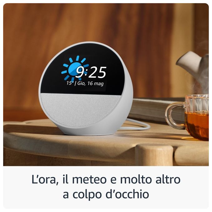 Amazon B0C2S2J7JP Echo Spot 2024 Sveglia Intelligente Alexa Display 2.83'' Touch Wi-Fi Bluetooth 5.0 2,1 W colore Nero