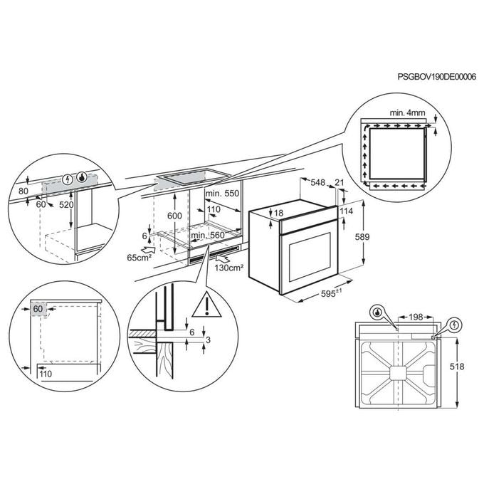 Electrolux F13GX Forno a Gas da Incasso Capacita' 69 Litri Classe energetica A+ 3 Programmi InfiSpace 60 cm Acciaio Inox