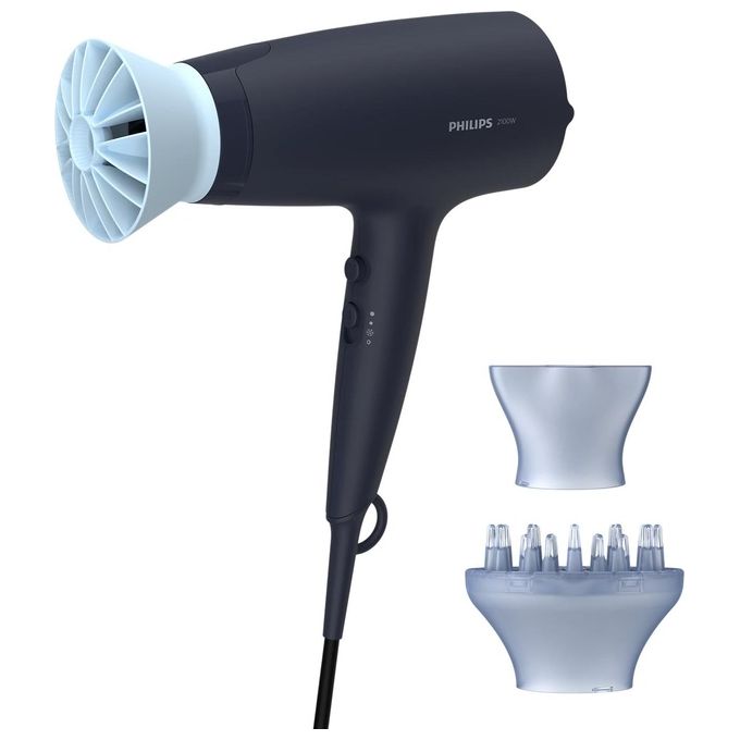 Philips BHD360-20 Serie 3000 Asciugacapelli 2100 W ThermoProtect Ionic 6 impostazioni con concentratore e diffusore colore Blu Marino