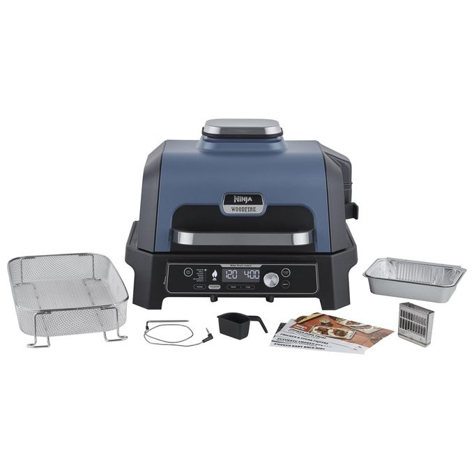 Ninja OG901EU Woodfire Pro Connect XL Barbecue Elettrico 7 in 1 Griglia Affumicatore Friggitrice ad Aria 1700W App Wi-Fi IPX4 colore Nero