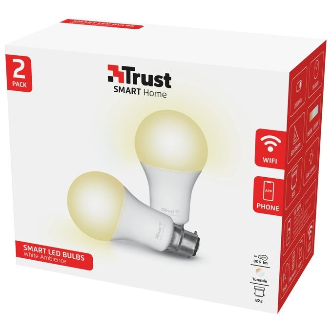 TRUST Lampadina Smart Dimmerabile WiFi B22 71299-TRUST per Illuminazione Intelligente