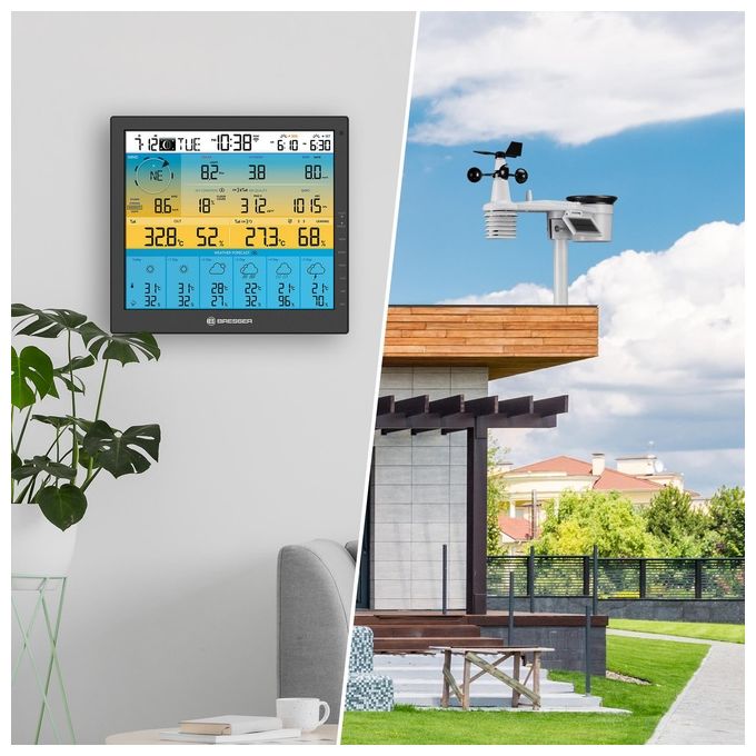 BRESSER WLAN 4CAST 4CAST PRO SF Stazione meteo wireless 7 in 1 con sensore solare e previsioni a 6 giorni display 10'' colore Nero