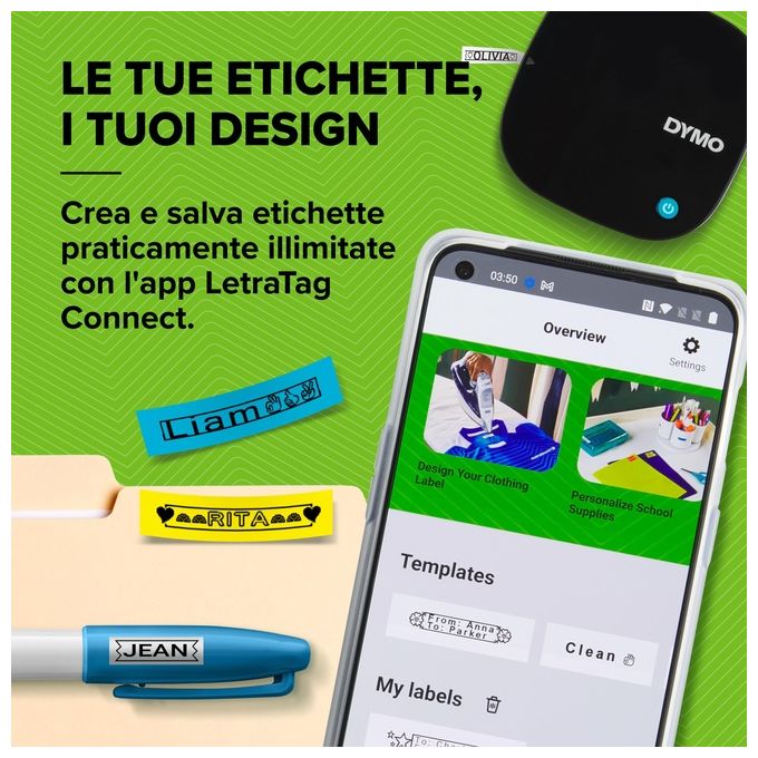 Dymo 2172855 LetraTag 200B Etichettatrice Bluetooth per Smartphone iOS Android nastri 12 mm colore Nero
