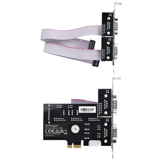 StarTech PS74ADF-SERIAL-CARD Scheda Seriale PCIe a 4 Porte RS232 RS422 RS485 DB9 con Chipset Asix AX99100 UART 16C1050 Alimentazione Configurabile SATA Staffa Standard e a Basso Profilo Compatibile Windows Linux Protezione ESD colore Nero