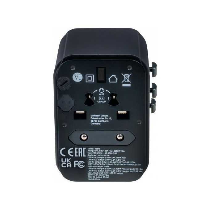 Verbatim Univesal Travel Adapter UTA-03 USB-C 30W 2xUSB-C 2xUSB-A